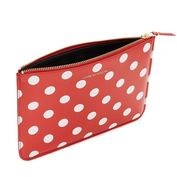 Comme Des Garcons Unisex Polka Dot Leather Wallet Clutch Red - Picture 2 of 4